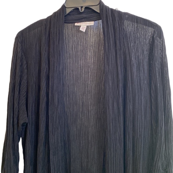 🖤 Ultra Lightweight Long (31”) 3/4 Ruched Sleeve Open Summer Cardigan, Plus 2X - Picture 3 of 15